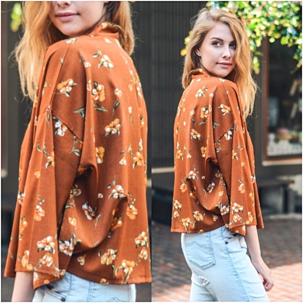 Boho Chic Foral Camel Cardigan Size 2-12 - Picture 3 of 7
